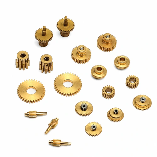Small brass gears and pinion components for compact mechanisms